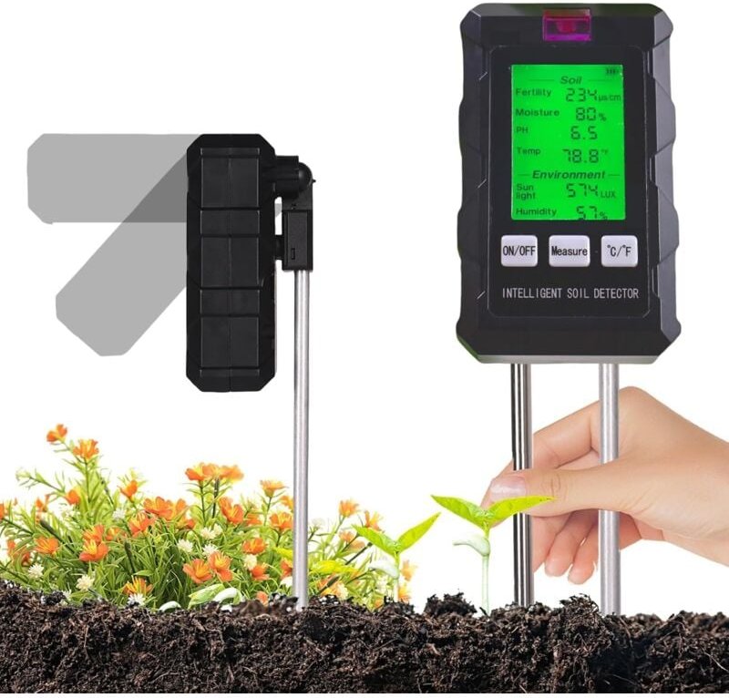 Dieses 6-in-1-Pflanzenhygrometer misst Bodenfruchtbarkeit, Luftfeuchtigkeit, pH-Wert, Temperatur, Sonneneinstrahlung und...