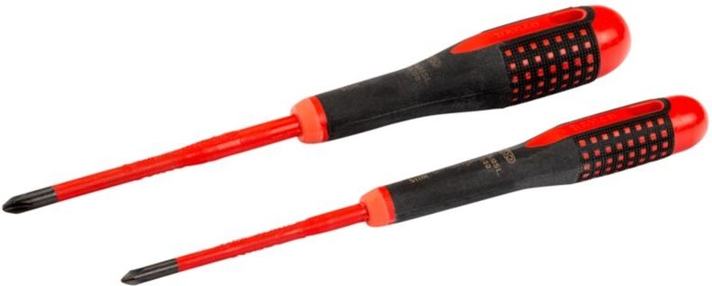 Bahco Satz gemäß VDE isolierte, schlanke ERGO-Schraubendreher mit 3-Komponenten-Griff für Phillips Schrauben - 2-tlg.