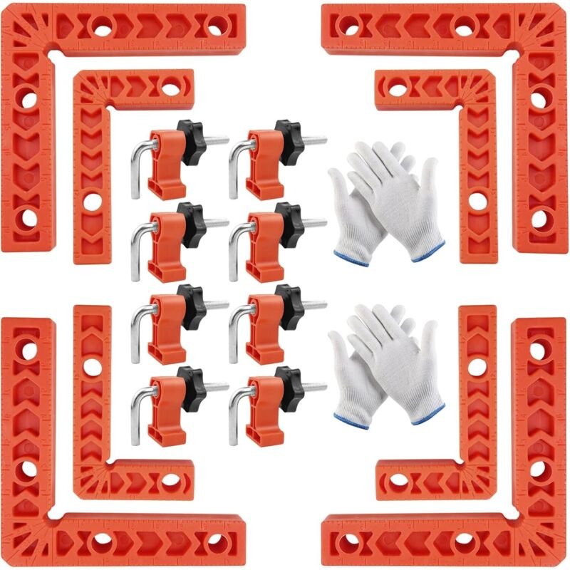 8-teilige Positionierungsquadrate, 90-Grad-Positionierungsklemme aus Kunststoff, mit 8 Klemmen, 4 Arbeitshandschuhen, fü...