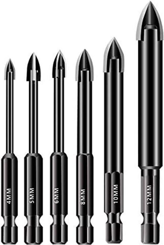 Memkey - 6-teiliges Glasbohrer-Set, 4/5/6/8/Hartmetallbestückte Fliesenaussaat, 10/12 mm Bit, Sechskantschaft, Speerkopf...