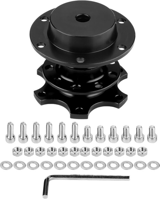 Schnellverschluss-Adapterset für die Lenkradnabe mit roten (schwarzen) Lenkradschrauben.
