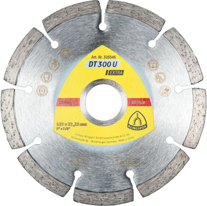 Klingspor - dt 300 u Diamanttrennscheiben, 125 x 1,6 x 22,23 mm 9 Segmente 36,4 x 1,6 x 7 mm, Standardverzahnung