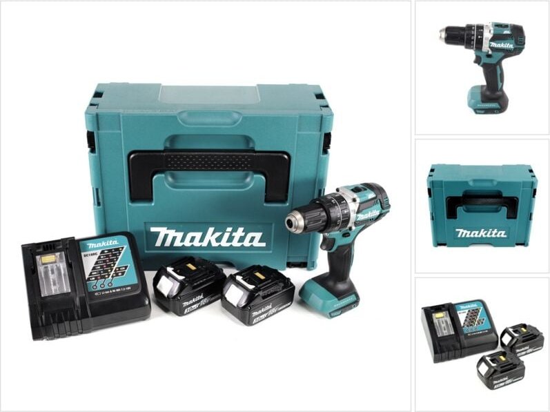 Makita DHP 484 RFJ 18V Li-ion Akku Schlagbohrschrauber im Makpac inkl. 2x 3,0 Ah Akku und Ladegerät