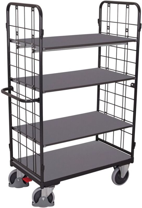 VARIOfit Etagenwagen, niedrig, Stirnwände vergittert mit 4 Etagen 850x500mm Anthrazitgrau RAL 7016
