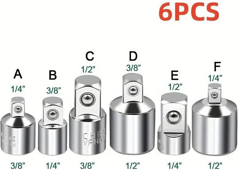 6er-Set Ratschenschlüssel-Adapterhülsen, Chrom-Vanadium-Stahl – Keine Montage erforderlich – Ideal für Heimwerker und Re...