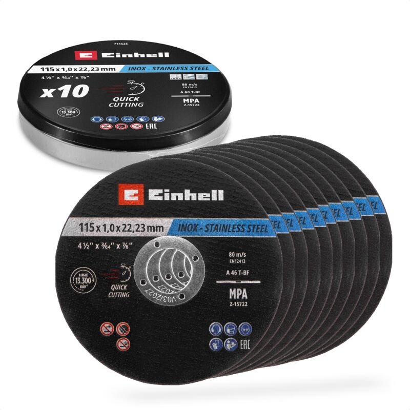 Einhell 711525 Trennscheiben-Set 115 mm 10 St. Metall, Edelstahl, Stahl, Blech