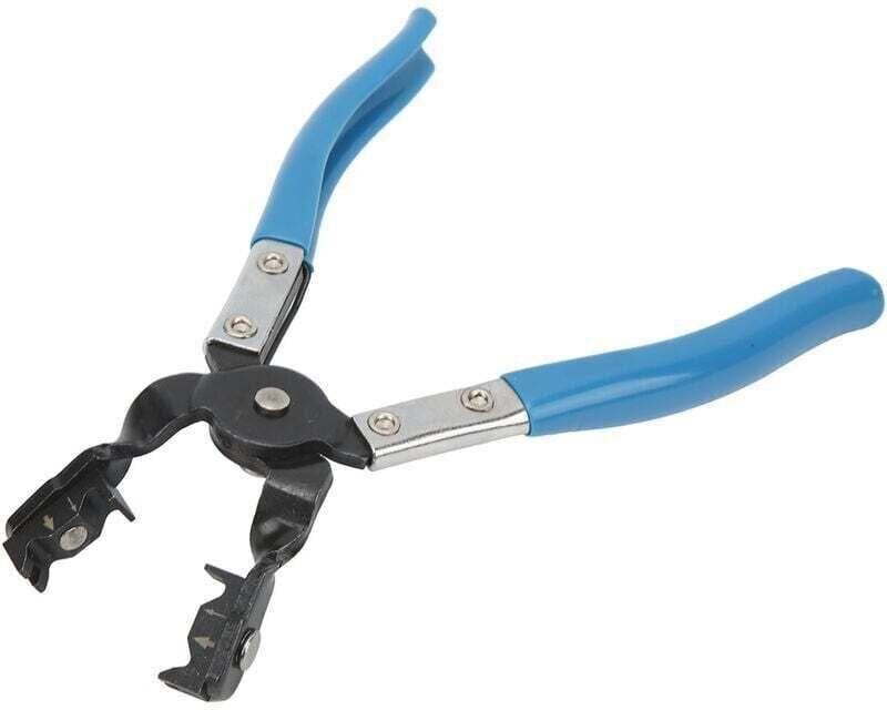 Schlauchschellenzange für Schlauchschellen, abgewinkelte Ausführung, schwenkbare Backen, federbelastete Griffe, universe...
