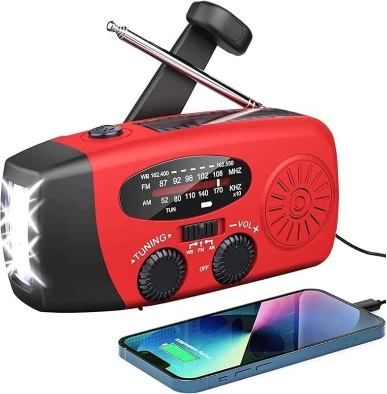 Notfall-Solarradio,Solarbaby Selbstbetriebenes Kurbelradio mit LED-Taschenlampe, SOS-Alarm,AM/FM Wetter Wind Up Radio mi...
