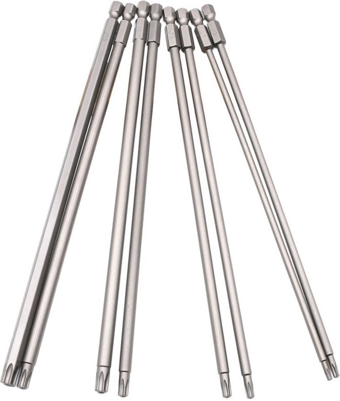 8-teiliges langes Bit-Set, 200 mm, Sechskantschaft, manipulationssicherer Schraubendreher, magnetische Bits T8, T10, T15...