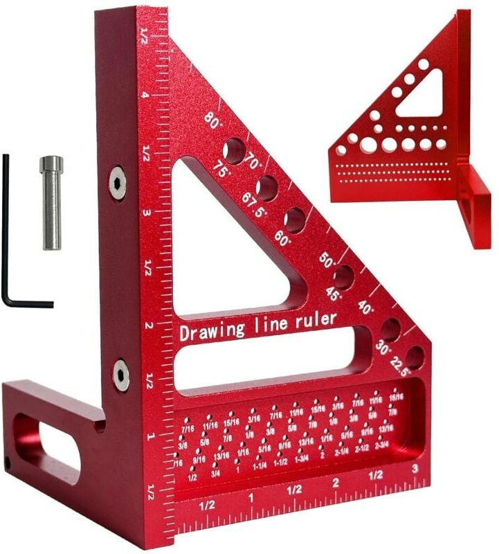 3D-Zimmermannswinkel – Aluminiumlineal für Gehrungsschnitte von 22,5° bis 90° mit Positionierstift