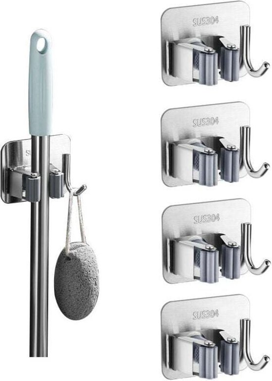 Accroche Balai Mural 5 Pièces, Porte Balais Mural sans Percage, Support Balais Mural Adhesif avec Crochet, Range Balai A...