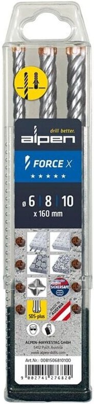 FP - alpen SDS-Plus Hammerbohrer Satz force x Box 3 tlg. ø 6 / 8 / 10 x 160 mm