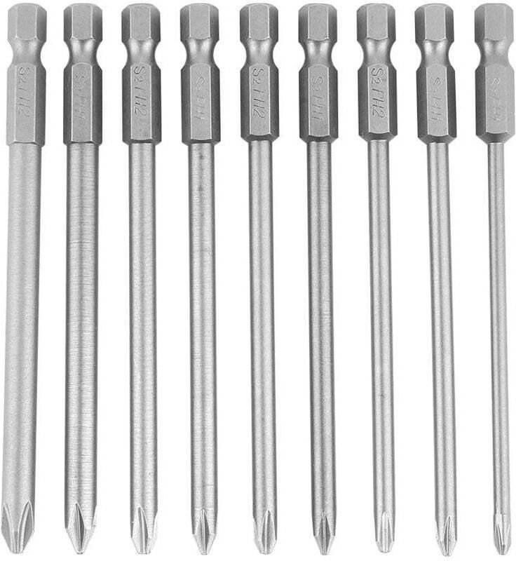 9-teiliges Profi-Schraubendreherbit-Set S2 - PH1/PH2 100 mm magnetisch - für Bohrmaschine/Schrauber