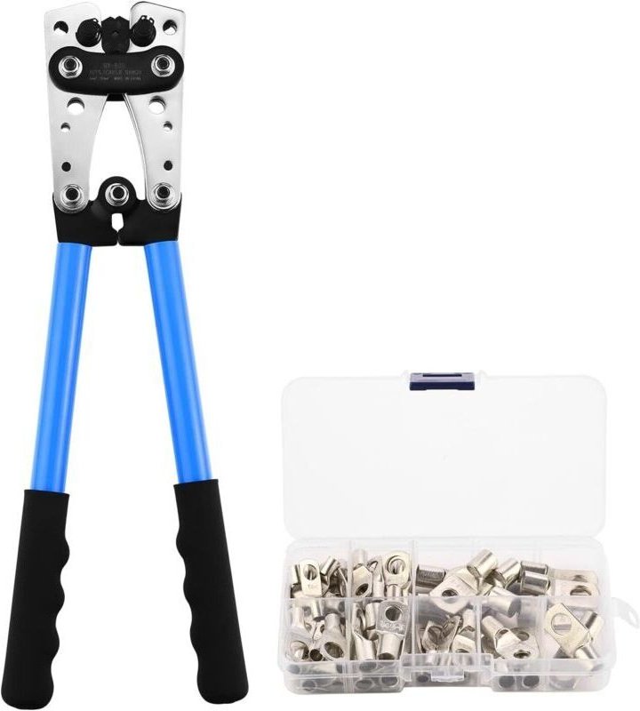 Pince à sertir cosse + 60 cosses kit- AWG 10-0, 6/10/16/25/35/50 mm²