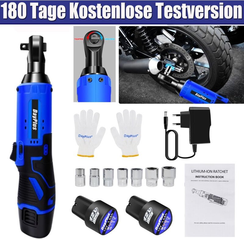 Dayplus - 3/8' Ratschenschrauber Elektro Ratschenschlüssel mit Akku & Ladegerät Steckdosen