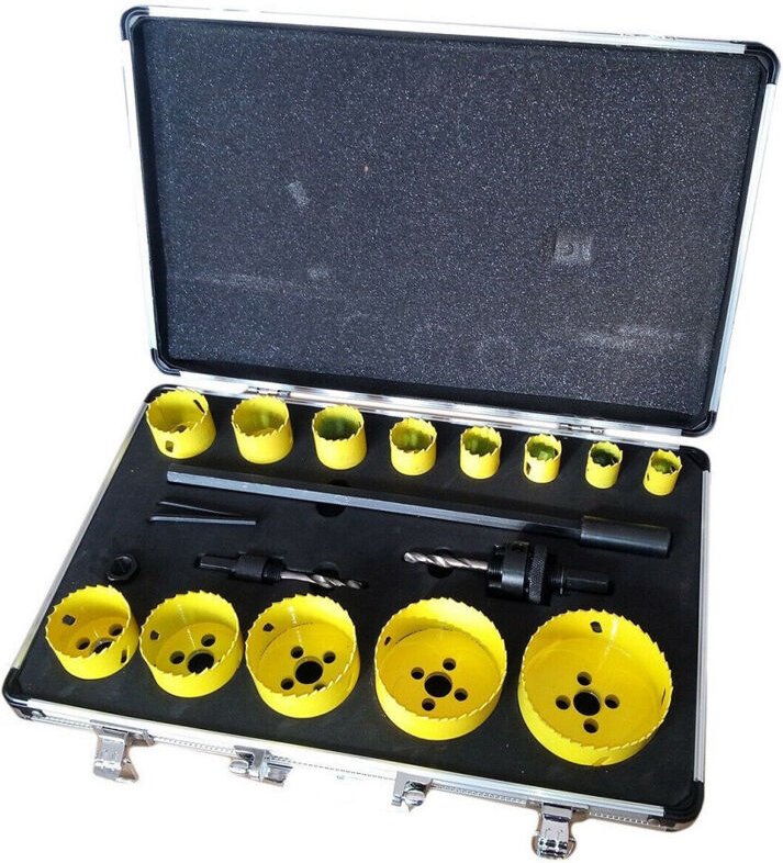 Trade Shop - SET 19 PZ FRESE IN TAZZE BI METAL FORTRAPANO 2 ATTACCHI 13 FRESE PROLUNGA -