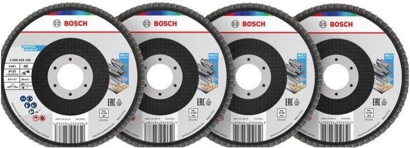 Bosch X451 Fächerschleifscheiben Set, 125 x 22,23 mm, K40/K60/K80/K120, Z27, 60-tlg.