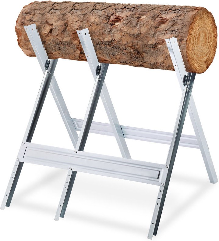 Relaxdays Sägebock, Holzsägearbeiten, klappbar, Sägegestell für Kettensägen, Stahl, H x B x T: 81 x 75,5 x 81 cm, silber