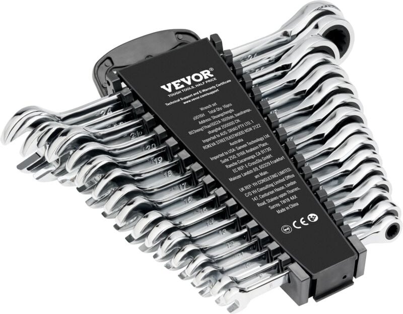 Ringmaulschlüsselsatz 16-teiliger Ratschenschlüsselsatz mit Organizer-Rack, Cr-V-Stahl-Schlüsselsatz metrisch 8 mm bis 2...