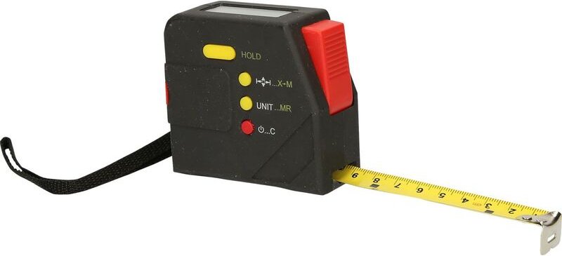 Elektrisches Bandmaß mit Feststeller und Gürtelclip, digital, 5 m, 19 mm