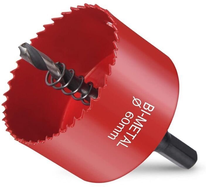 Bimetall-Lochsäge, 60-mm-Holzlochsäge, Lochsäge mit Sechskantadapter und Zentrierbohrer, zum Bohren von Kunststoff, PVC,...