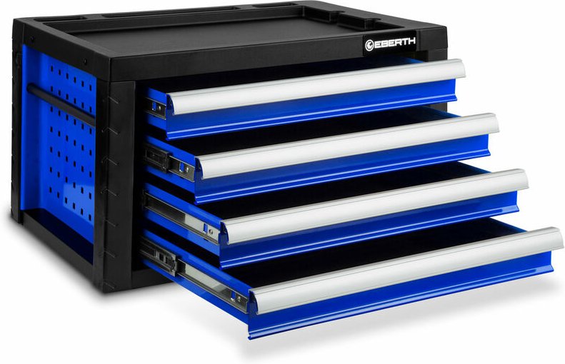 EBERTH Werkzeugkiste Werkzeugbox Werkzeugkasten Werkzeugschrank aus Metall mit 4 Schubladen, Leer, Kugelgelagerte Telesk...