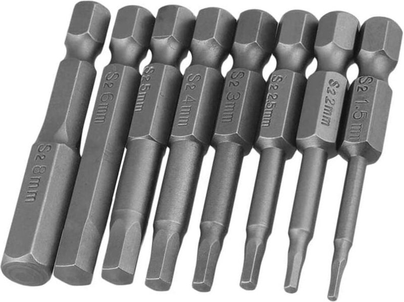 Sollbry - 8-teiliges 50-mm-Magnet-Sechskant-Schraubendreher-Bit-Set, S2-Stahl-Bits, H1,5-H8 Sechskant-Schraubendreher-Bi...