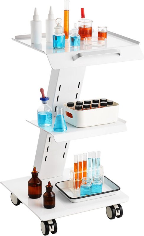 Mophorn Mobiler Servicewagen mit integrierter Steckdose, 3-stufigem Metallaufbau, drehbaren Rädern und 100 kg Tragfähigk...