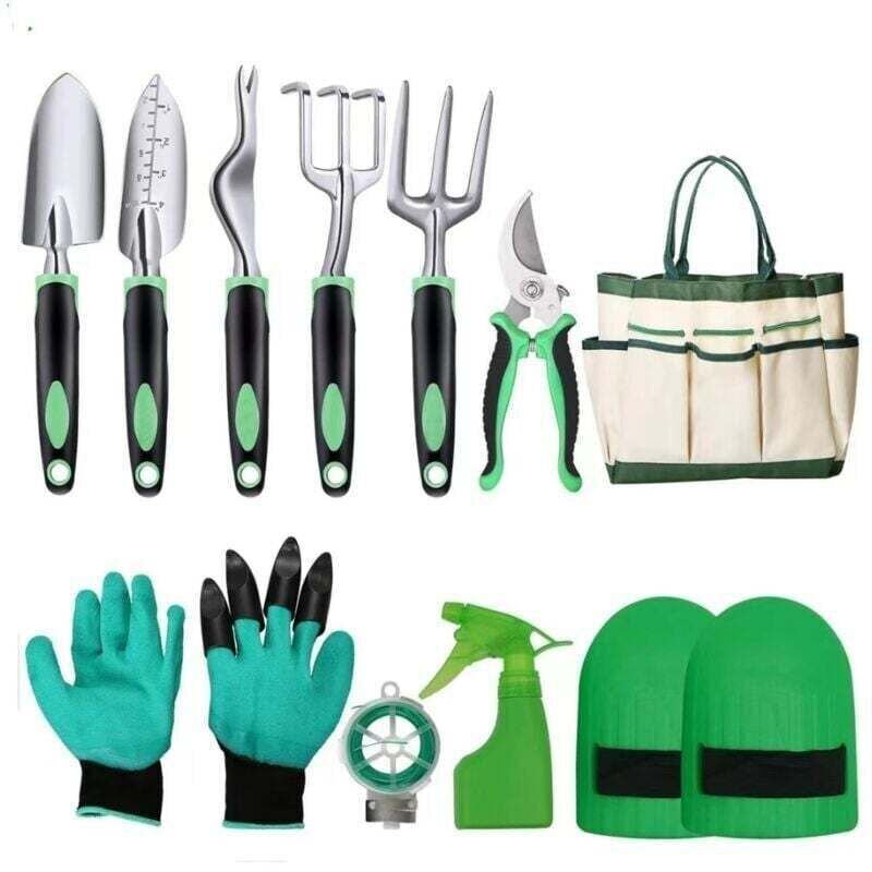 10-teiliges, robustes Gartenwerkzeug-Set aus Edelstahl mit rutschfesten Holzgriffen und Aufbewahrungstasche – Geschenkid...