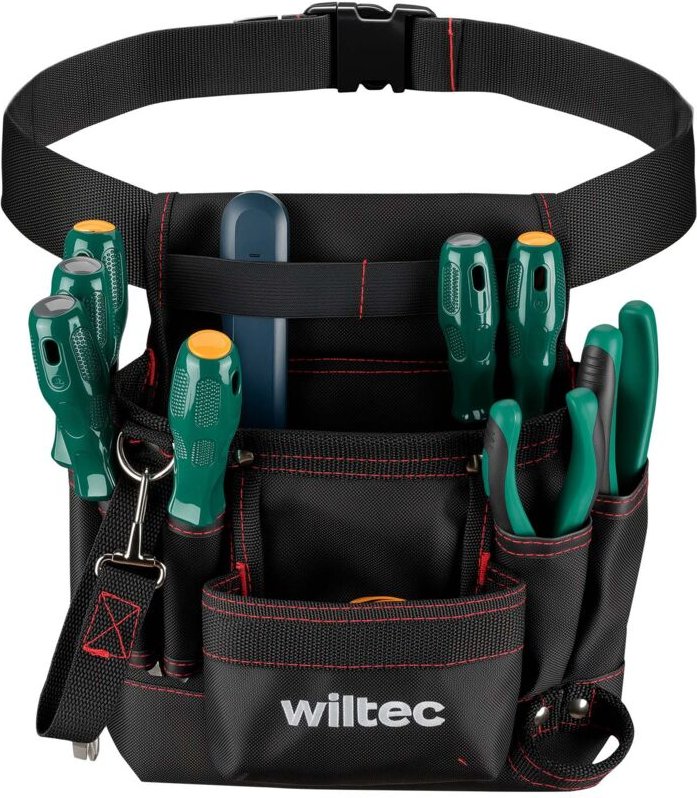 Wiltec - Werkzeuggürteltasche 24 x 28 cm bis 15 kg, Werkzeug Gürteltasche 7 Fächer, Werkzeugtasche mit Gürtel verstellba...