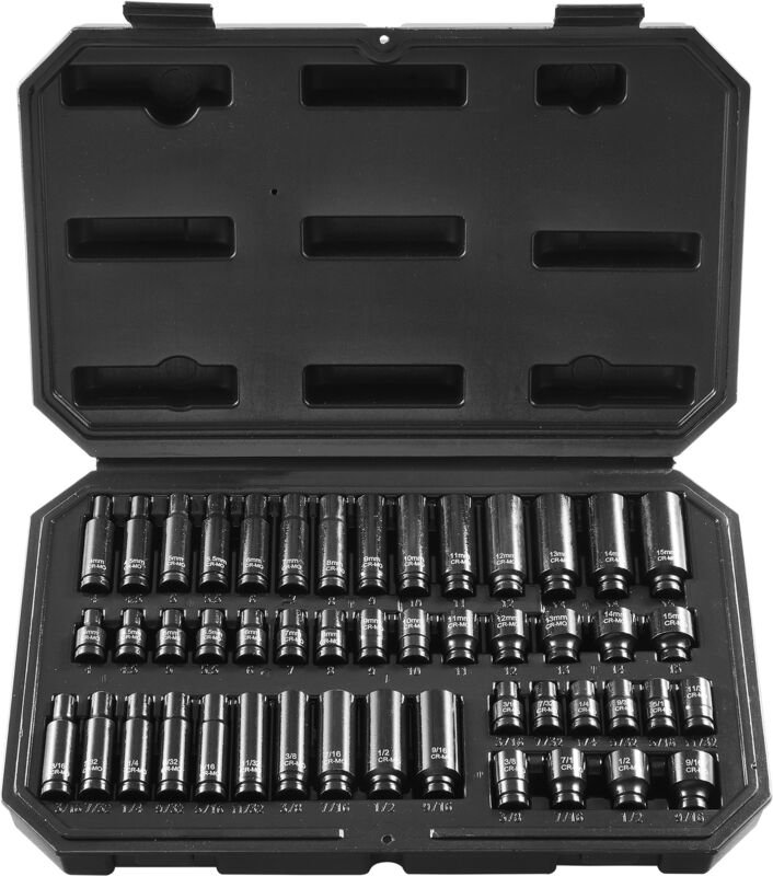 1/4 Zoll Schlagsteckschlüsselsatz 48-teiliger tiefer und flacher Steckschlüsselsatz sae 3/16-9/16 Zoll & metrisch 4-15 m...