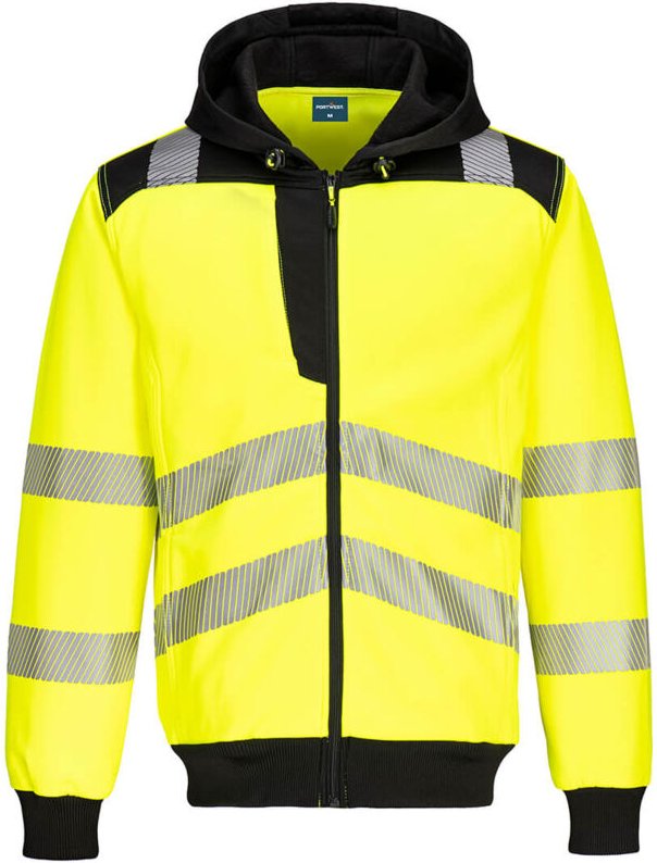 Pw3 - Kapuzen-Sweatshirt mit Reißverschluss Hochsichtbarkeit - 5XL - Gelb/Schwarz - Portwest