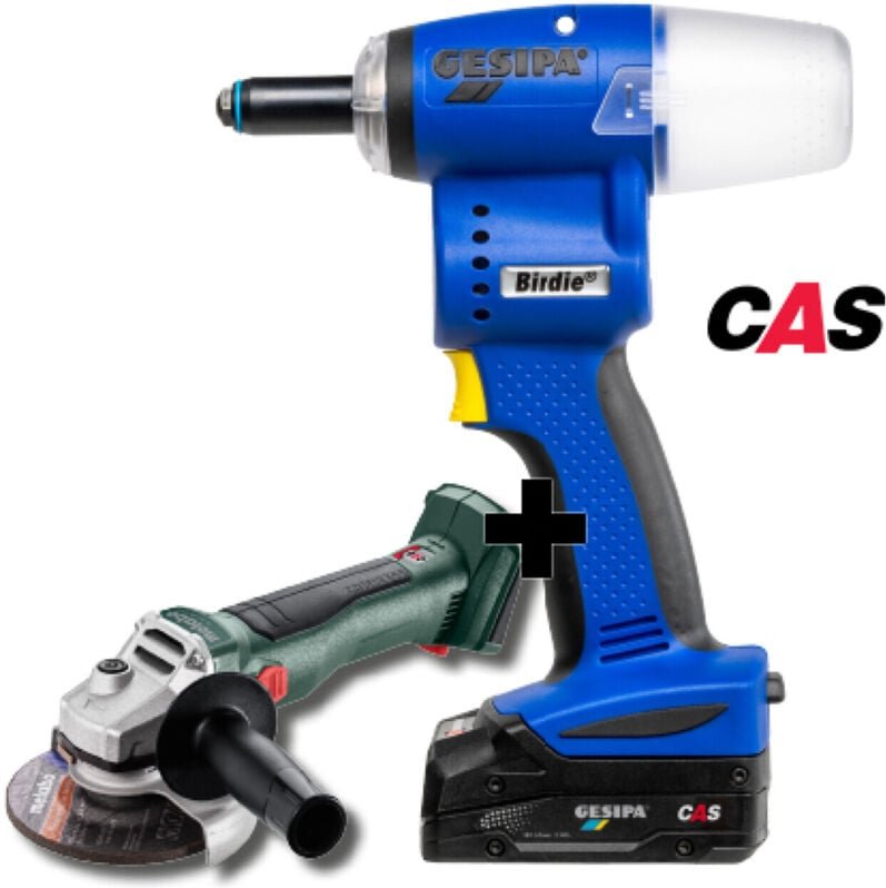 Gesipa Blindniet SET Birdie mit Schliff, Blindnietgerät und Winkelschleifer mit Akku und Ladegerät