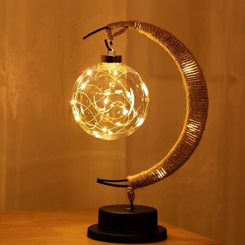 Vtizikl La lampe lunaire enchantée - Lampe de lune suspendue Lumière de nuit avec support, lampe lunaire croissant de lu...