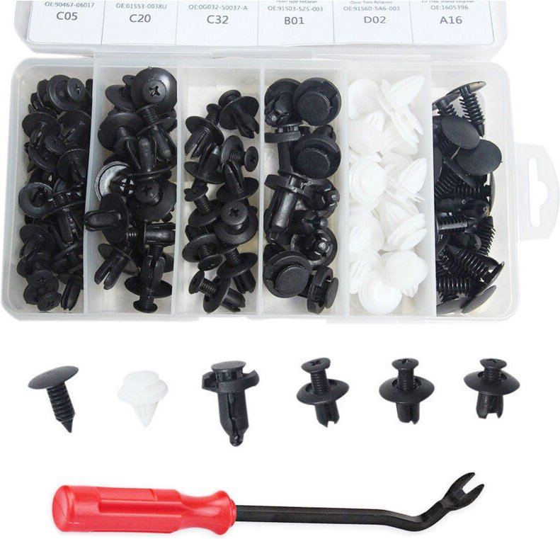 Packung mit 100 Befestigungsclips für Karosserieteile, Kunststoffnieten, Stoßstangenbefestigungen, Türverkleidungen, Sch...