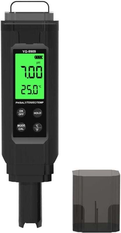 5-in-1-pH-Messgerät, ph ec tds Salzgehalt Temperatur, Schwimmbad-pH-Test IP66 wasserdicht, PH-Salzgehalt-Tester für Trin...