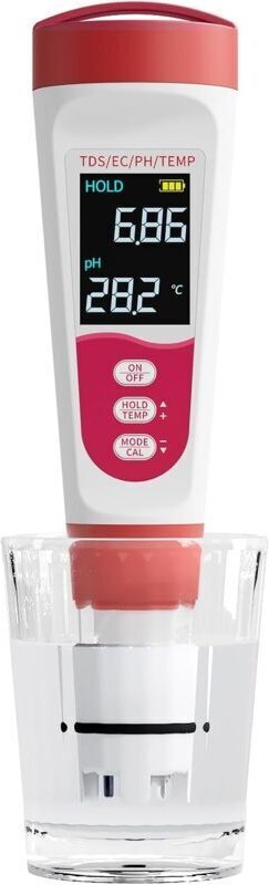 4-in-1 pH-Meter, Wasserqualitätstester für pH/TDS/EC/Temperatur, IP67 Digital-pH-Meter mit automatischer Kalibrierung un...