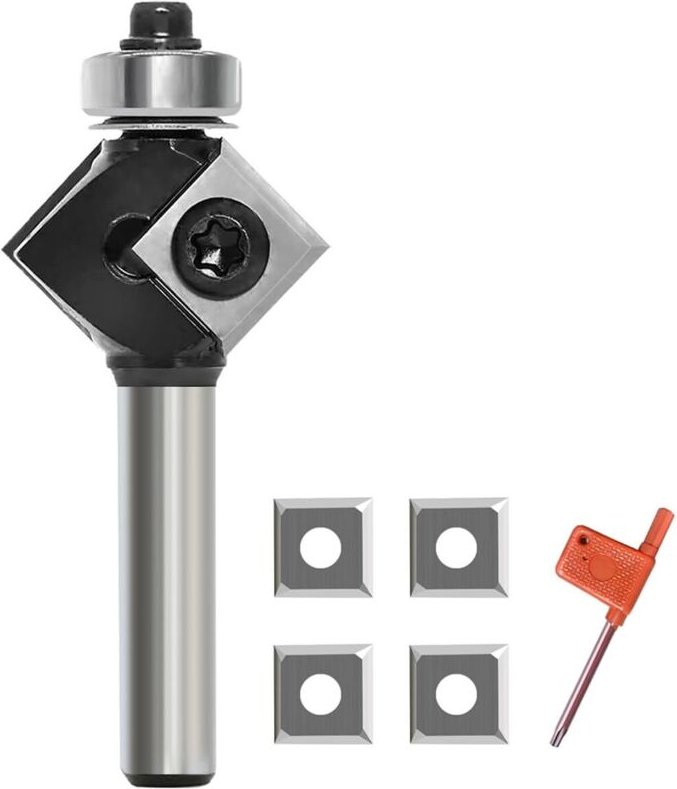 45 Degree Chamfer Cutter 8 mm Shank with 4 Pieces Reversible Plates, Bevel Edging Interchangeable Blade Router Cutter fo...