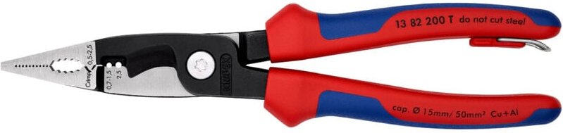 KNIPEX 13 82 200 T Elektro-Installationszange mit Mehrkomponenten-Hüllen, mit integrierter Befestigungsöse zum Anbringen...