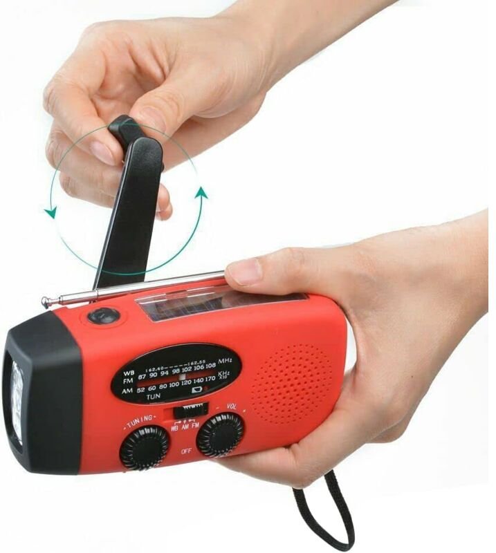 Tragbares Solarradio, selbstbetriebenes AM/FM/NOAA-Radio mit Handkurbel, Wetterradio-Notfallgerät mit 3-LED-Taschenlampe...