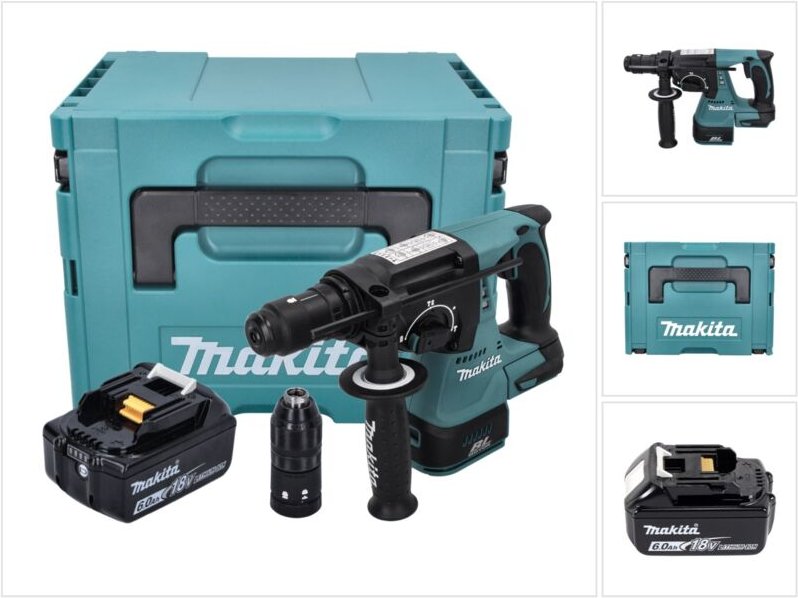Makita - dhr 243 G1J Akku Bohrhammer 18 v 2,0 j sds plus Brushless + 1x Akku 6,0 Ah + Makpac - ohne Ladegerät