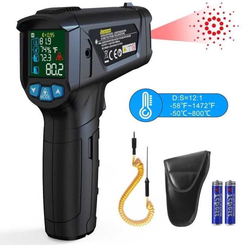 Infrarot-Thermometer, Digitaler kontaktloser Laser-Temperaturmesser, -50°C bis 800°C mit verstellbarer Emissivität, für ...