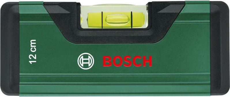Bosch - Wasserwaage 12cm (Mini-Wasserwaage, fluoreszierender Libelle, Aluminiumgehäuse, Softgrip-Stoßfänger, V-Nut)