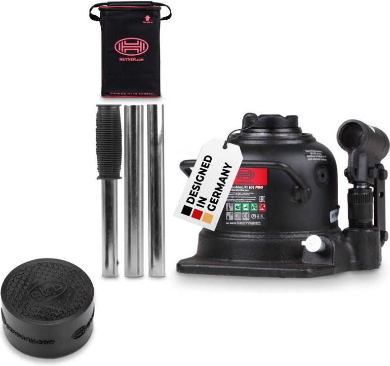 HEYNER® Autoheber Set 10t extra flach I hydraulischer Wagenheber 2-stufig mit alca® Gummiauflage I Unterstellheber für S...
