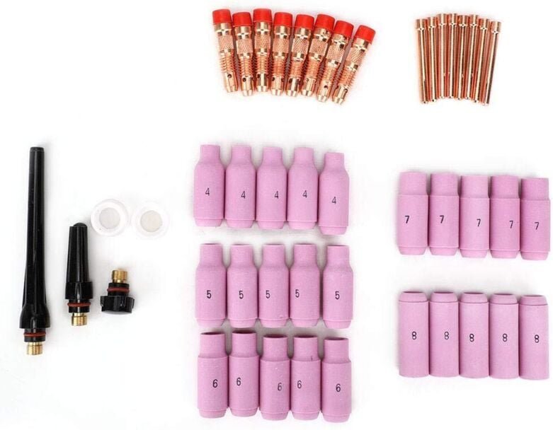 WIG-Schweißgeräte-Zubehör für Schweißpistole, 46-teilig, für Schweißbrenner WP-17/18/26, 0,040 Zoll, 1/16 Zoll, 3/32 Zol...