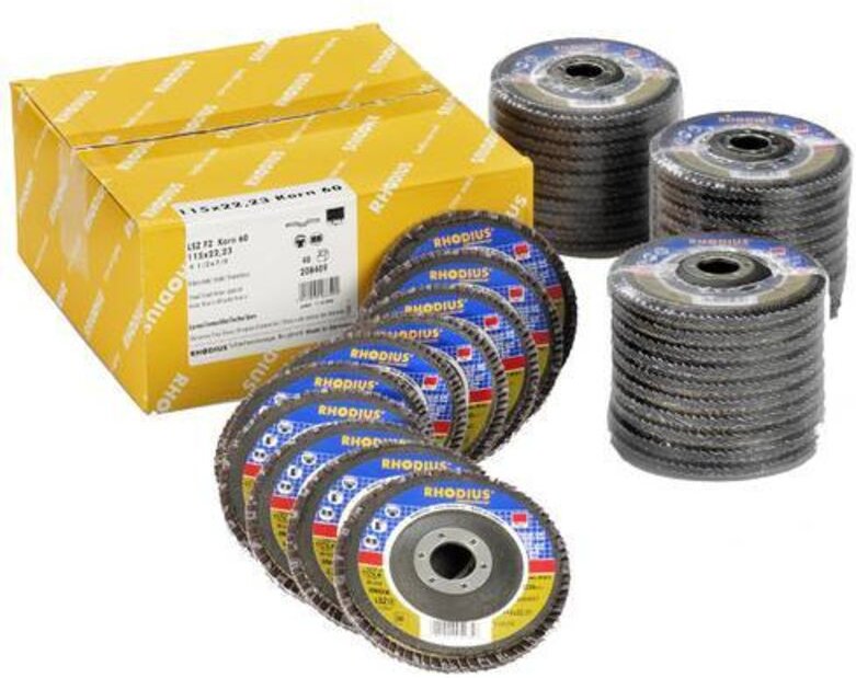Rhodius - lsz F2 value, 40 Stück, 115 mm, Korn 60, Fächerschleifscheibe