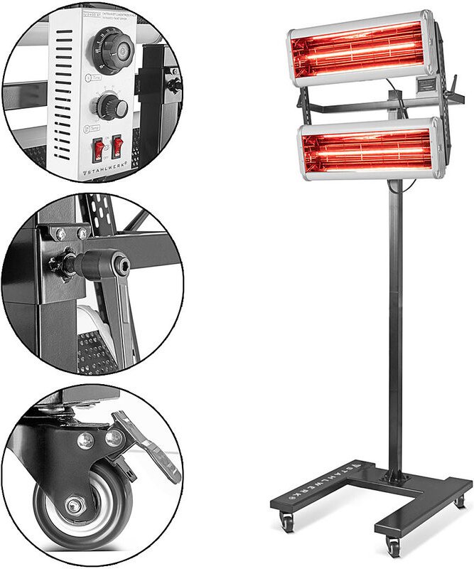 STAHLWERK Infrarot Lacktrockner IL-2400 ST mit 2.400 Watt und Stativ, leistungsstarker Infrarottrockner / IR Strahler / ...