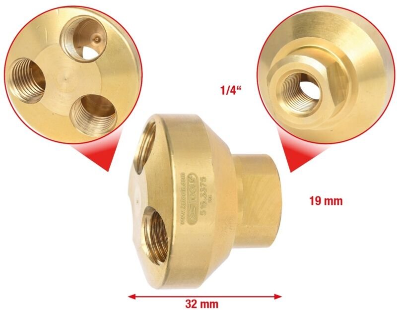 Thumbnail - 1/4' Messing-Druckluft 3-fach Verteiler, 41mm
