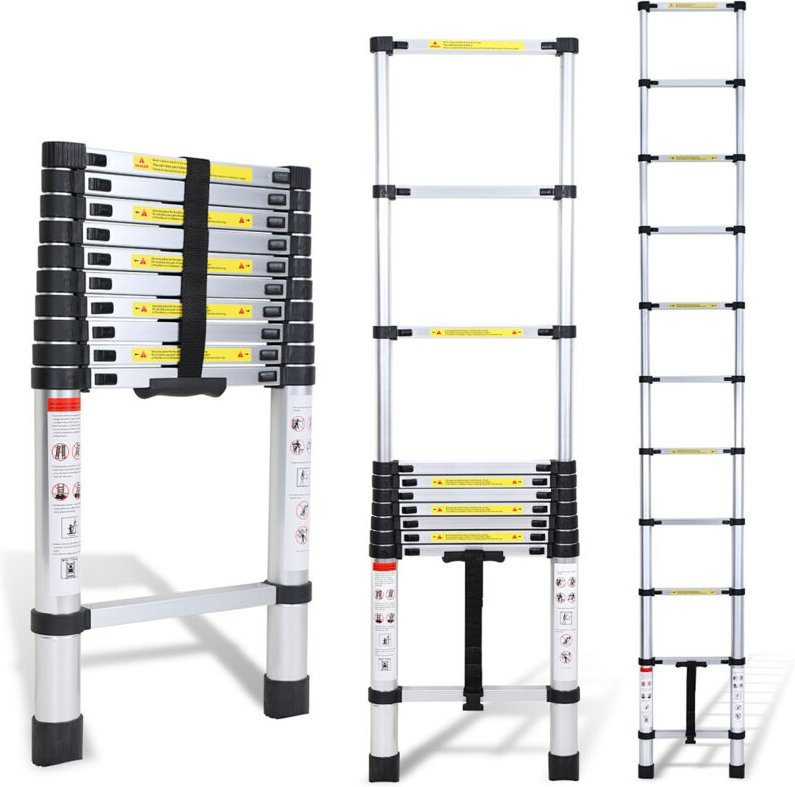 Randaco Teleskopleiter Alu Leichtgewicht Rutschfester Anlegeleiter 3,8m Silber Multifunktionsleiter Mehrzweckleiter Ausz...