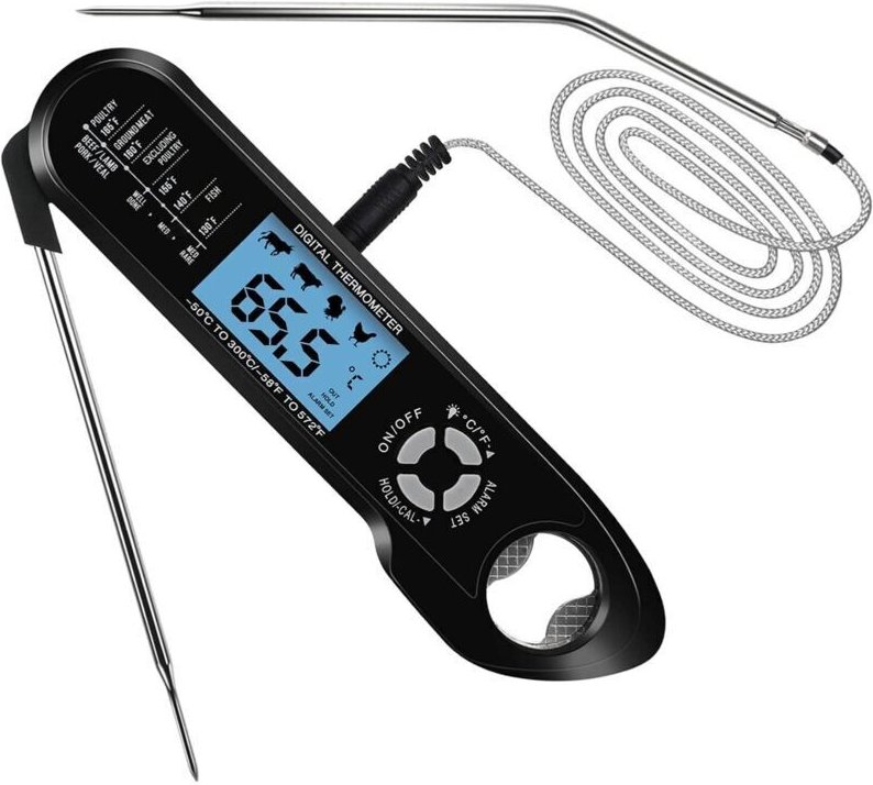 Fleischthermometer, digitales Lebensmittelthermometer mit Sofortanzeige, zwei Fühlern, hintergrundbeleuchtetem LCD-Displ...